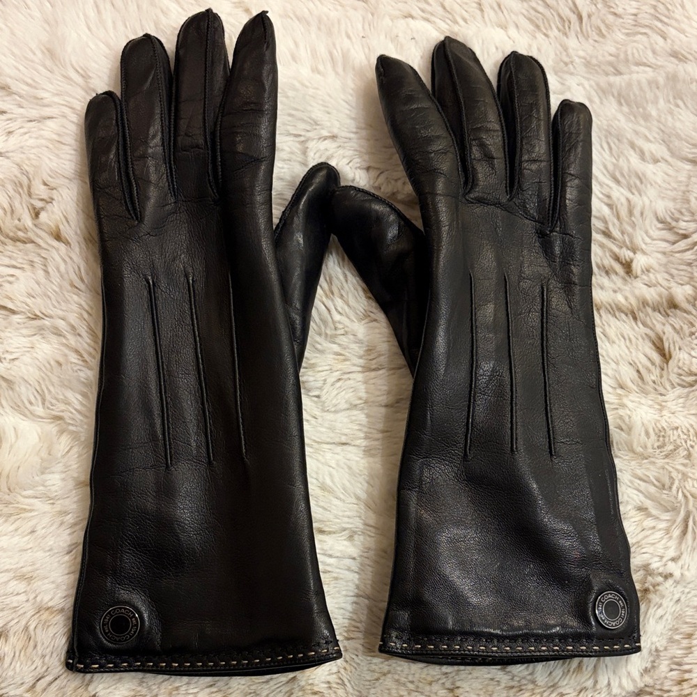 COACH Black Leather Long Gloves